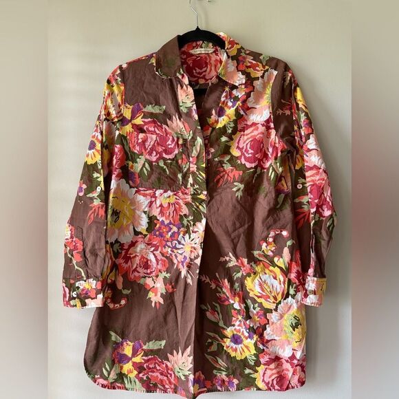 Soft Surroundings Brown Floral Tunic Size MP - Picture 1 of 7